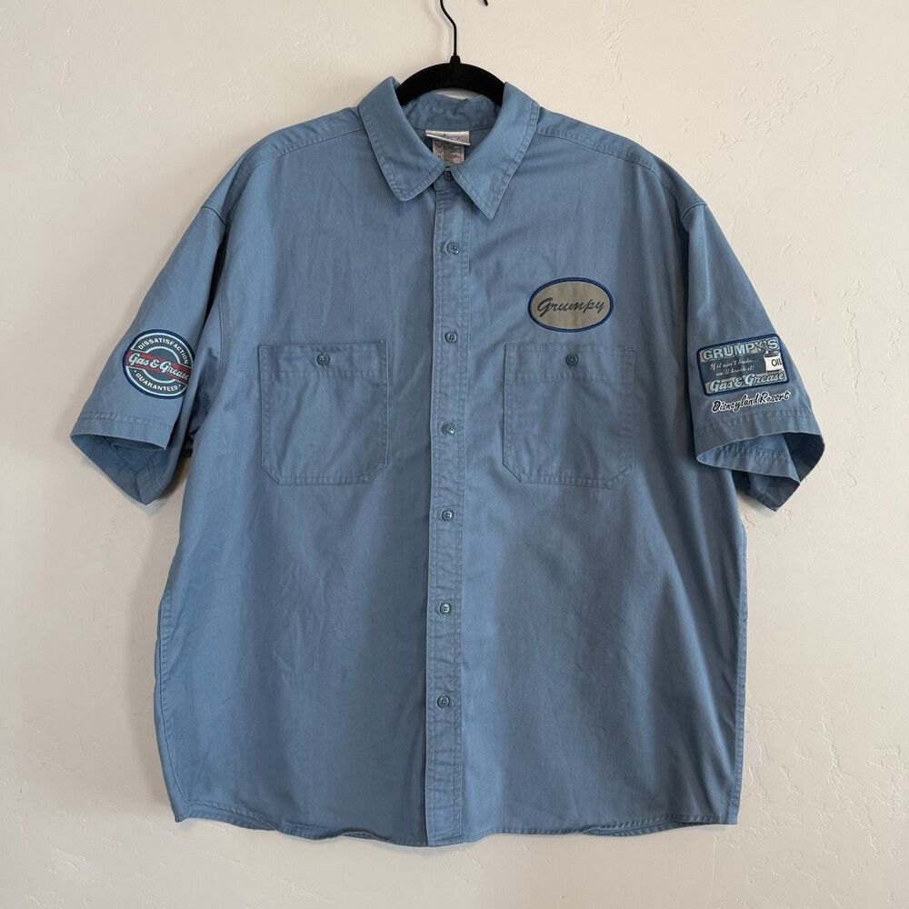 Disneyland Resort Mechanic Shop Shirt Grumpy Gas & Grease Mens XL Blue Button